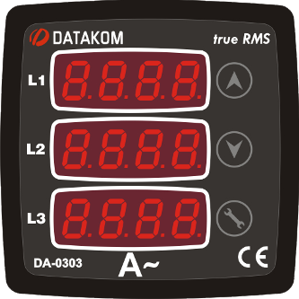 Datakom DA 0303 72x72 THREE-PHASE DIGITAL AMMETER